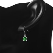 Green CZ Sterling Silver Dangling Earrings, e435